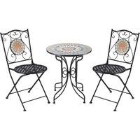 Outsunny 3 Piece Garden Bistro Set, Folding Patio Chairs and Mosaic Round Tabletop for Outdoor, Meta