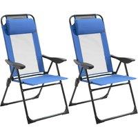 Outsunny Set of 2 Portable Folding Recliner Metal Outdoor Patio Chaise Lounge Chairs with Adjustable Backrest, Blue