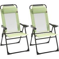 Outsunny Set of 2 Portable Folding Recliner Metal Outdoor Patio Chaise Lounge Chairs with Adjustable Backrest, Green