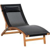 Outsunny Patio Lounge Chair Ergonomic Wooden Outdoor Chaise, 3 Adjustable Back Positions & Removable Headrest, Black