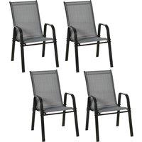 Outsunny Set of 4 Garden Dining Chair Set Stackable Outdoor Patio Furniture Set with Backrest and Ar