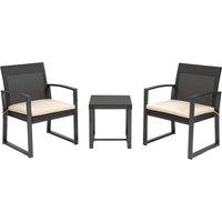 Outsunny Outdoor Garden PP Rattan Style Bistro Set, 3 PCS Patio Side Table Set w/ 2 Cushioned Single