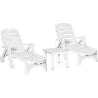 Outsunny 3pc Garden Set: Dining Table, 2 Lounge Chairs, Side Table, Outdoor Furniture, White