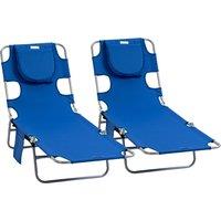 Outsunny Foldable Sun Lounger Set, 2 Pieces with Reading Hole, Portable Reclining Chairs with 5 Level Adjustable Backrest, Poolside Aosom UK