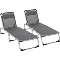 Outsunny Reclining Sun Lounger Set: Foldable with Pillow, Aluminium Frame, Camping Cot, Slate Grey Aosom UK