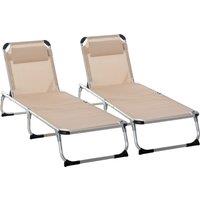 Outsunny Foldable Sun Lounger Set with Pillow, Adjustable Recliner, Aluminium Frame, Camping Cot, Khaki Aosom UK
