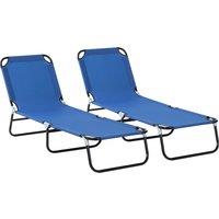 Outsunny 2-Piece Portable Sun Lounger Set, 5-Position Adjustable Backrest, Foldable & Lightweight, Blue Aosom UK