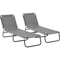 Outsunny Portable Sun Lounger Set, 2 Pieces with 5-Position Adjustable Backrest, Foldable Recliner, Lightweight Frame, Grey Aosom UK