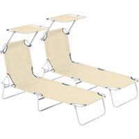 Outsunny 2 Foldable Outdoor Recliner Sun Loungers with Canopy, Adjustable Backrest for Patio Comfort Aosom UK