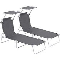 Outsunny Canopy Lounger: Foldable Sun Bed with Adjustable Mesh Backrest & Shade, Patio Recliner, Grey Aosom UK