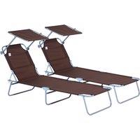 Outsunny Canopied Sunloungers: Adjustable Mesh Recliners for Patio Relaxation, Umber Hue, Pair