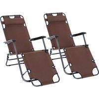 Outsunny Garden Recliners with Pillow, Adjustable Backrest, Foldable Outdoor Chairs, Armrests, Brown, 2 Pieces Aosom UK