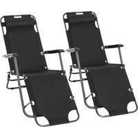 Outsunny Reclining Relaxation: Foldable Sun Loungers with Pillow, Adjustable Backrest & Armrests, Outdoor Bliss, Black Aosom UK