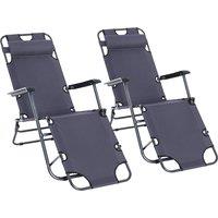 Outsunny 2 Pieces Foldable Sun Loungers with Adjustable Back, Outdoor Reclining Garden Chairs with Pillow and Armrests, Grey Aosom UK