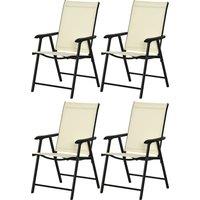 Outsunny Set of 4 Folding Garden Chairs, Metal Frame with Breathable Mesh Seat, Outdoor Patio Dining Chair, Beige Aosom UK