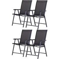Outsunny Folding Garden Chairs, Set of 4, Metal Frame Outdoor Patio Park Dining Seat with Breathable Mesh, Black Aosom UK