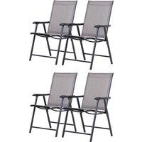 Outsunny Set of 4 Folding Garden Chairs, Metal Frame Garden Chairs Outdoor Patio Park Dining Seat with Breathable Mesh Seat, Grey Aosom UK