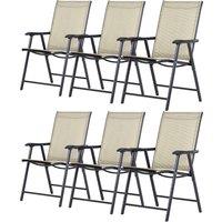 Outsunny Set of 6 Folding Garden Chairs, Metal Frame with Breathable Mesh Seat, Outdoor Patio Dining Chair, Beige Aosom UK