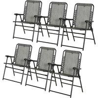 Outsunny Set of 6 Patio Folding Chair Set, Garden Portable Chairs w/ Armrest, Breathable Mesh Fabric Seat, Backrest, for Camping, Grey Aosom UK