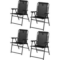 Outsunny Portable Folding Chairs Set of 4, Outdoor Patio Loungers, Steel Frame with Armrest for Camping, Pool, Beach, Deck, Lawn, Black Aosom UK