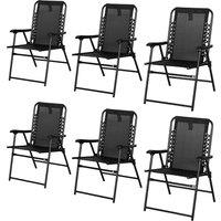 Outsunny 6 Pcs Patio Folding Chair Set, Outdoor Portable Loungers for Camping Pool Beach Deck, Lawn w/ Armrest Steel Frame Black Aosom UK