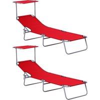 Outsunny Folding Sun Lounger Set, 2 Piece Recliner Chairs with Adjustable Sunshade Awning for Beach & Patio, Blue Aosom UK