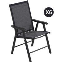 Outsunny Set of 6 Folding Garden Chairs, Metal Frame Garden Chairs Outdoor Patio Park Dining Seat with Breathable Mesh Seat, Dark Grey