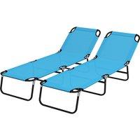 Outsunny Foldable Sun Lounger Set of 2 with 5-Position Adjustable Backrest, Outdoor Portable Recliner Chaise Lounge Chair, Sky Blue