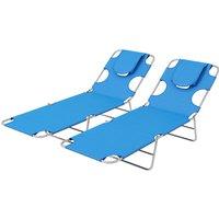 Outsunny Foldable Sun Lounger Set of 2 with Reading Hole, Portable Sun Lounger with 5 Level Adjustable Backrest, Reclining Lounge Chair Aosom UK