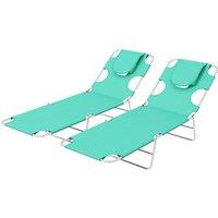 Outsunny Foldable Sun Lounger Set of 2 w/ Reading Hole, Portable Sun Lounger w/ 5 Level Adjustable Backrest, Reclining Lounge Chair w/ Side Aosom UK