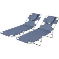 Outsunny Foldable Sun Lounger Set of 2 w/ Reading Hole, Portable Sun Lounger w/ 5 Level Backrest, Reclining Lounge Chair w/ Side Aosom UK