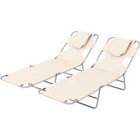 Outsunny Foldable Sun Lounger Set of 2, Beach Chaise Lounges w/ Reading Hole, Arm Slots, 5-Position Adjustable Backrest, Side Pocket Aosom UK