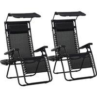 Outsunny 2 Piece Foldable Reclining Garden Chair with Headrest, Zero Gravity Deck Sun Lounger Seat Chair w/ Footrest, Armrest, Cup Holder Aosom UK