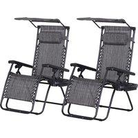 Outsunny 2 Piece Foldable Reclining Garden Chair with Headrest, Zero Gravity Deck Sun Lounger Seat Chair w/ Footrest, Armrest, Cup Holder Aosom UK