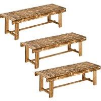 Outsunny Set of 3 2-seater Outdoor Indoor Garden Wooden Bench Patio Loveseat Fir 110L x 38W x 35H cm Carbonised Aosom UK