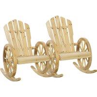 Outsunny 2 Piece Wooden Adirondack Rocking Chair Reclining Armchair Outdoor Garden Furniture Patio Porch Rocker - Natural
