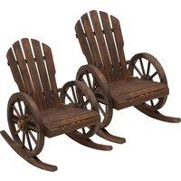 Outsunny 2 Piece Wooden Adirondack Rocking Chair Reclining Armchair Outdoor Garden Furniture Patio Porch Rocker - Carbonized Wood Colour