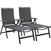 Outsunny Set of 2 Outdoor Folding Sun Loungers, 5-Position Adjustable Chaise Lounge Chairs with Aluminium Frame for Patio, Garden, Grey