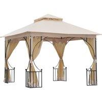 Outsunny Waterproof 3 x 3 M Garden Gazebo Patio Party Tent Shelter Outdoor Canopy Double Tier Sun Shade Metal Frame Beige Aosom UK