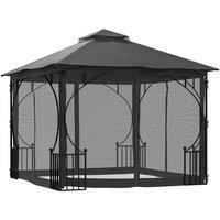 Outsunny 3 x 3(m) Garden Gazebo Patio Party Tent Shelter Outdoor Canopy Double Tier Sun Shade Metal Frame Netting, Dark Grey