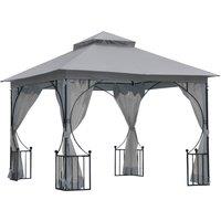 Outsunny 3 x 3 M Garden Gazebo Patio Party Tent Shelter Outdoor Canopy Double Tier Sun Shade Metal Frame Light Grey Aosom UK