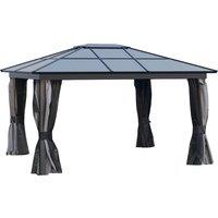 Outsunny 4 x 3.6m Hardtop Gazebo with UV Resistant Polycarbonate Roof & Aluminium Frame, Garden Pavilion with Mosquito Netting and Curtains Aosom UK