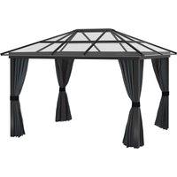 Outsunny 3 x 3.6m Hardtop Gazebo w/ UV Resistant Polycarbonate Roof & Aluminium Frame, Garden Pavilion with Mosquito Netting and Curtains Aosom UK