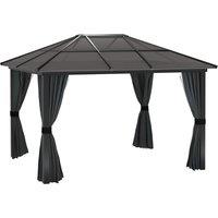 Outsunny 3 x 4m Hard Top Gazebo Garden Pavilion with Netting and Curtains, Polycarbonate Roof and Aluminium Frame