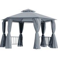 Outsunny Hexagon Gazebo Patio Canopy Party Tent Outdoor Garden Shelter w/ 2 Tier Roof & Side Panel - Grey Aosom UK