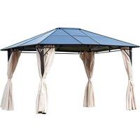 Outsunny 3.6 x 3(m) Hardtop Gazebo Canopy with Polycarbonate Roof Garden Pavilion with Removable Curtains and Steel Frame, Brown
