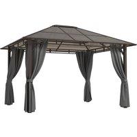 Outsunny 3 x 3.6m Hardtop Gazebo Canopy with Polycarbonate Roof Garden Pavilion with Removable Curtains and Steel Frame, Dark Grey
