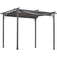 Outsunny 3 x 3m Retractable Roof Gazebo, Metal Pergola Awning Canopy for Outdoor Garden Sun Shade Shelter, Grey Aosom UK