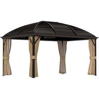 Outsunny 3 x 4m Hardtop Gazebo Canopy with Metal Roof, Aluminium Gazebo Permanent Pavilion with Netting and Curtains, Brown