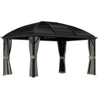 Outsunny 3 x 4m Hardtop Gazebo Canopy with Metal Roof, Aluminium Gazebo Permanent Pavilion with Netting and Curtains, Dark Grey